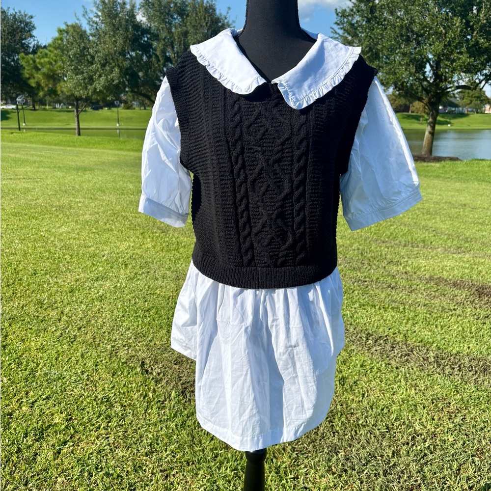 Anthropologie x Maeve Black Sweater Vest with White Blouse